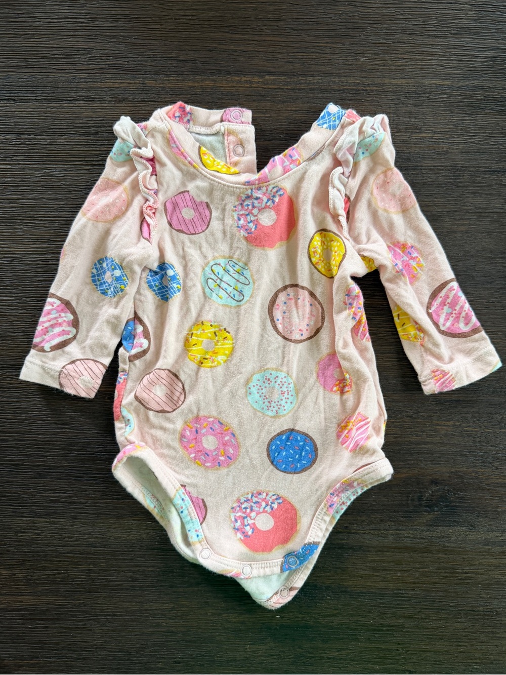 Angel Dear Pink Donut Print Long-Sleeve One-Piece Bodysuit